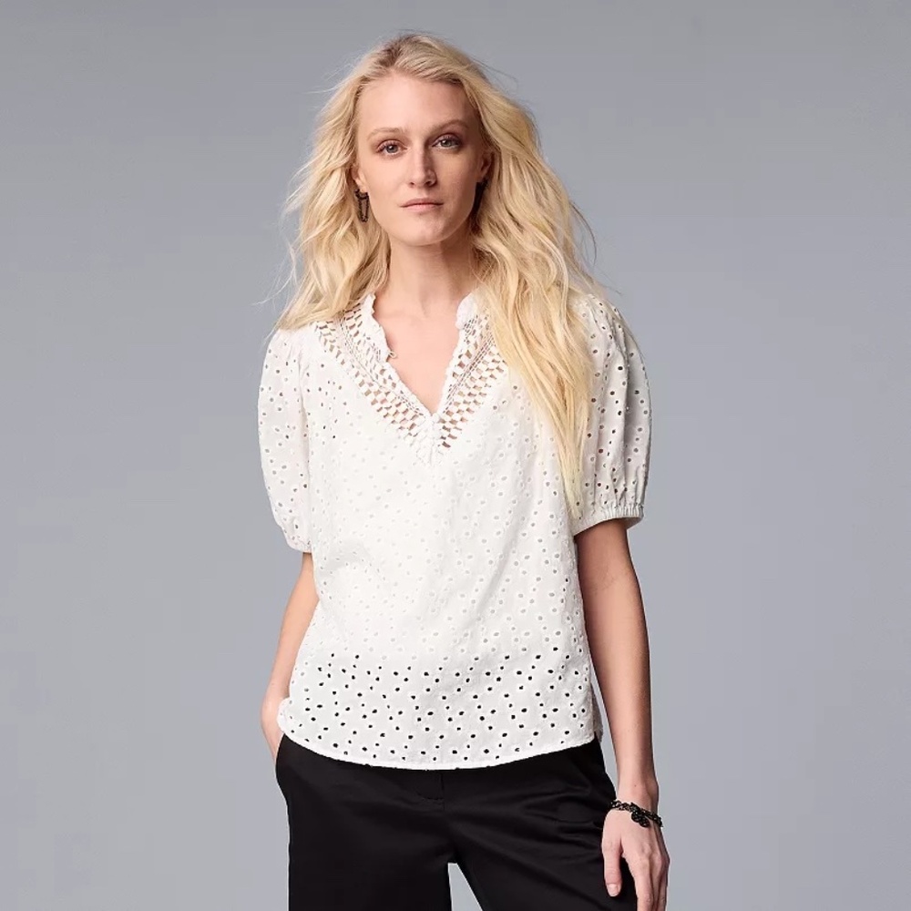 Simply Vera Vera Wang Eyelet Blouse Top Women's XL White - Picture 5 of 13